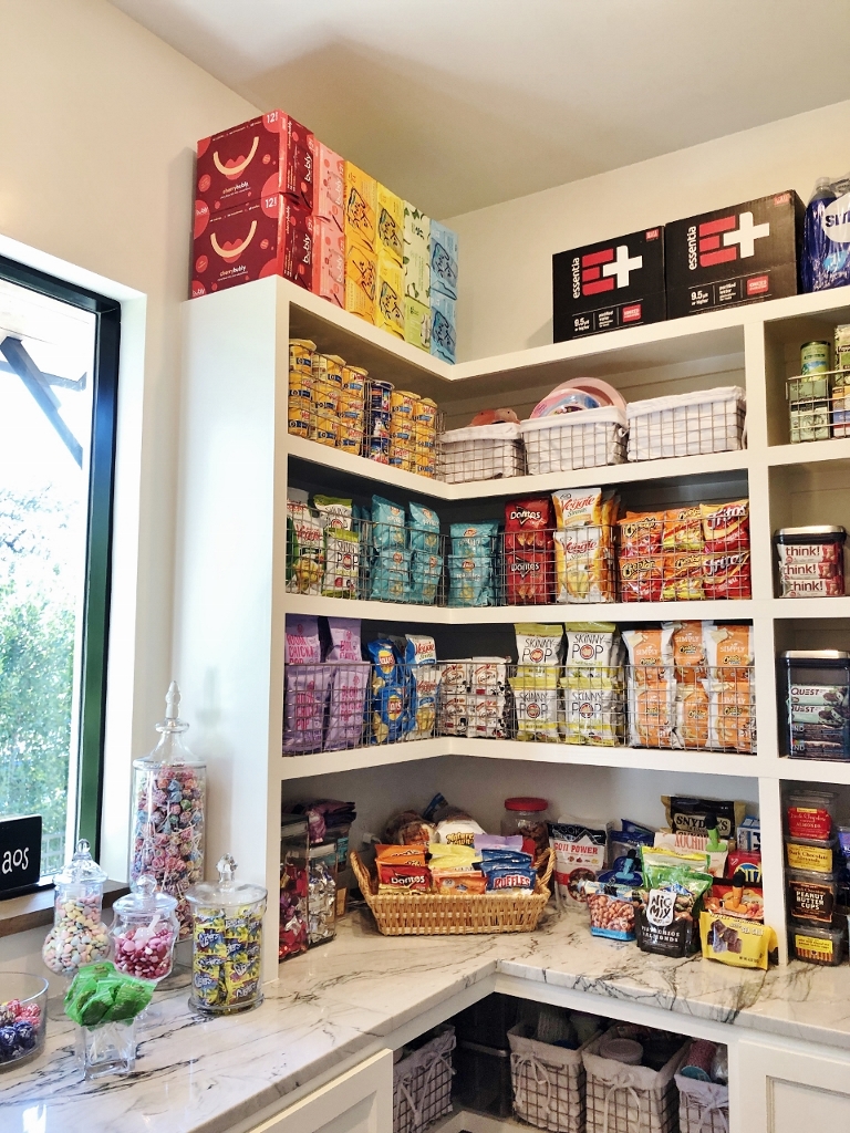 This neatly organized pantry actually exists and was seen on the Tribeza 2020 home tour.